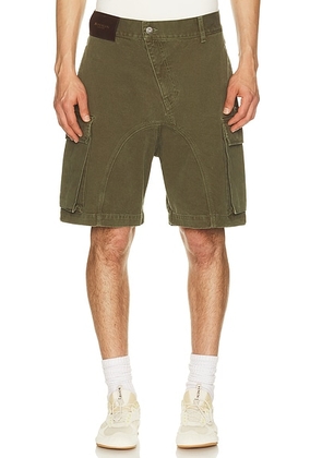 JW Anderson Twisted Patch Pocket Short in Khaki - Green. Size 30 (also in 32, 34, 36).