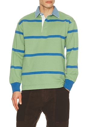 Gramicci Langdon Rugby Shirt in Olive & Blue - Green. Size L (also in M, S, XL/1X).