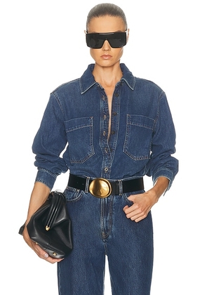 FRAME The Polished Shirt in Merlin - Blue. Size L (also in M, S, XS).