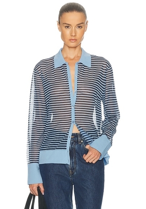 FRAME The Collared Cardi in Powder Blue Multi - Blue. Size L (also in M, S, XS).