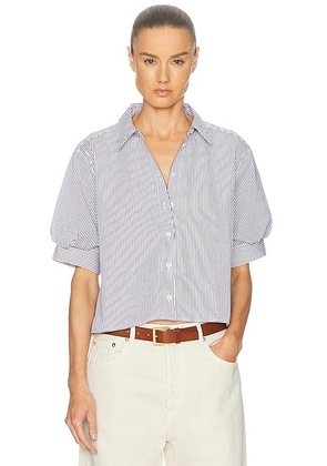 FRAME The Billow Sleeve Shirt in Navy Stripe - White,Navy. Size L (also in M, S, XS).