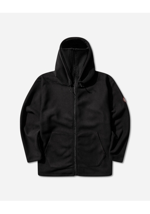 Men s Attached Hood Zip Up Fleece Jacket Black
