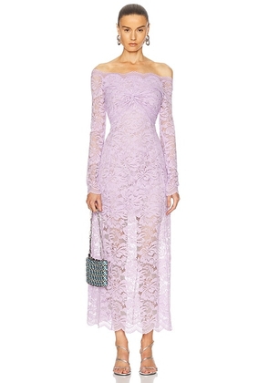 RABANNE Off The Shoulder Lace Dress in French Lavander - Lavender. Size 38 (also in 40).