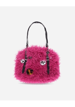 Studded Belt Fur Bag Pink