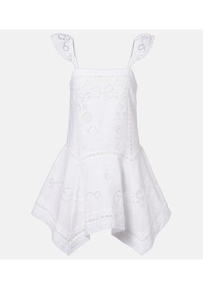 Self-Portrait Embroidered linen and cotton poplin minidress