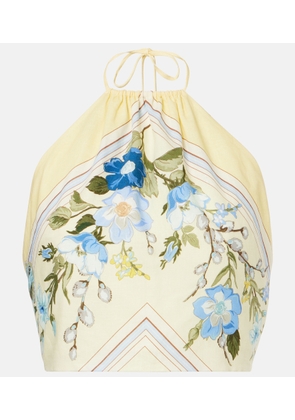 Self-Portrait Floral linen and cotton crop top