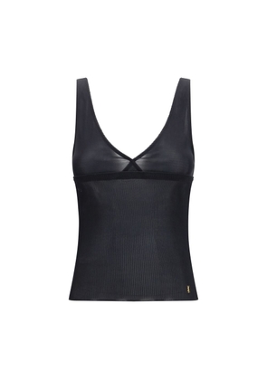 Saint Laurent Black Silk Sleeveles T-Shirt - L