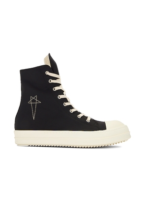 DRKSHDW by Rick Owens High Top Sneaks with Pentagram Embroidery in Black. Size 42. Also in 41, 43, 44.