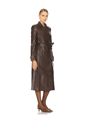 Bardot Faux Leather Trench Coat in Chocolate. Size S. Also in L, XL, XS.