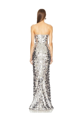 Bronx and Banco Farah Strapless Gown in Metallic Silver. Size S. Also in M, L.