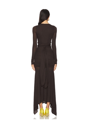 THE ATTICO Long Sleeve Midi Dress in Chocolate. Size 36. Also in 44.