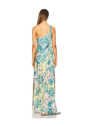 HEMANT AND NANDITA One Shoulder Long Dress in Teal,Yellow. Size S. Also in M, XL.