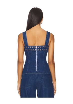 Amanda Uprichard Thalia Top in Denim-Medium. Size M. Also in S, XS, L.