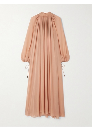Chloé - Pleated Silk-georgette Midi Dress - Orange - FR 36,FR 38,FR 40,FR 42,FR 44,FR 46