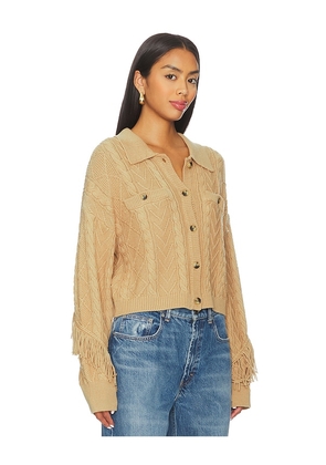 Central Park West Elyse Cabled Fringe Sweater Cardigan in Brown. Size L. Also in XS.