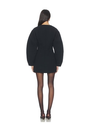 EAVES Norna Polished Crepe Mini Dress in Black. Size M. Also in L, S, XS.