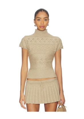 GUIZIO Cable Knit Turtleneck Top in Taupe. Size S. Also in XL.