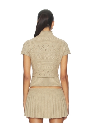 GUIZIO Cable Knit Turtleneck Top in Taupe. Size S. Also in XL.