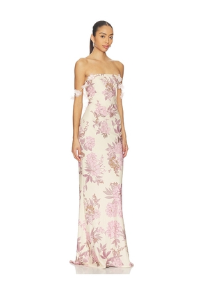 Bronx and Banco Magnolia Rosie Off The Shoulder Column Gown in Blush,Ivory. Size S. Also in XS, M.