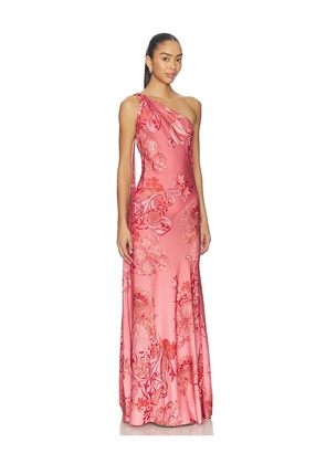 HEMANT AND NANDITA One Shoulder Sash Dress in Coral. Size M. Also in XXS, XS, S, L.