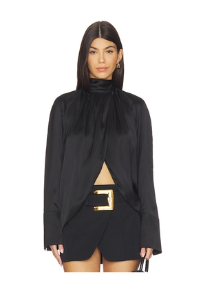 BALMAIN Draped Silk Blouse in Black. Size 36. Also in 38, 40.