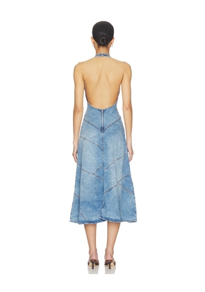 EB Denim Delphi Pieced Halter Dress in Blue. Size L. Also in S, XS.