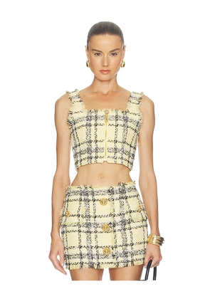 BALMAIN Glitter Tweed Tartan Top in Yellow. Size 34. Also in 36, 38, 40.