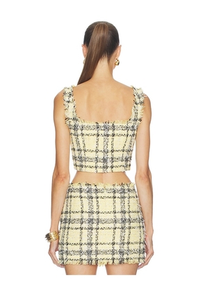 BALMAIN Glitter Tweed Tartan Top in Yellow. Size 34. Also in 36, 38.