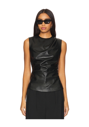 SIMKHAI Wynter Faux Leather Draped Top in Black. Size 0. Also in 2.