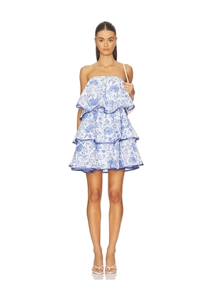ELLIATT Elin Strapless Frilled Mini Dress in Royal. Size L. Also in M, S, XL, XS.