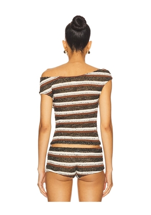 Jaded London Stripe Knit Asymmetric Top in Brown. Size M. Also in XS, L.