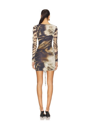 Farai London Anesu Plunge Mini Dress in Brown,Taupe. Size L. Also in XS.