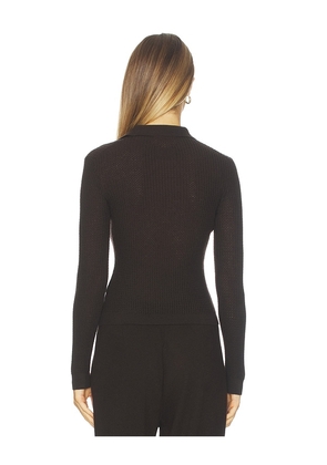 Guest In Residence Long Sleeve Shrunken Polo Top in Chocolate. Size L. Also in M, XL.
