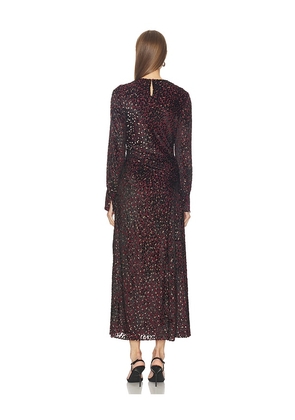 SIMKHAI Ashby Draped Midi Dress in Burgundy. Size 10. Also in 0, 2, 4, 6, 8.