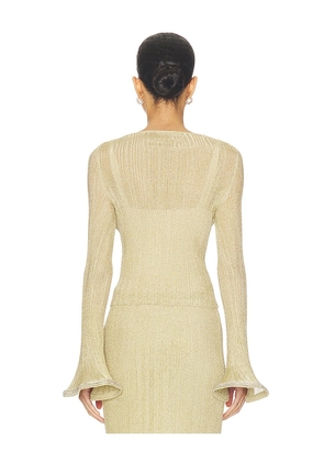 SIMKHAI Maebry Long Sleeve Crewneck Top in Metallic Gold, yellow. Size L. Also in M, S, XS.