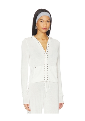 Frankies Bikinis Atlas Knit Hoodie in White. Size L. Also in S, XXS, XS.