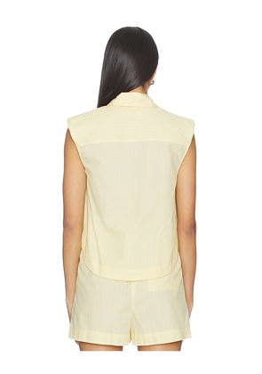 SIMKHAI Winslow Short Sleeve Cropped Shirt in Lemon. Size L. Also in M, S, XS.