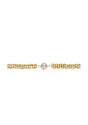 Julietta Pearl Drop Linea Necklace in Metallic Gold.