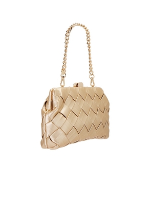 olga berg Quinn Woven Clutch in Metallic Gold.
