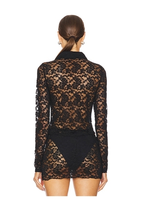 LIONESS Black Swan Polo Top in Black. Size M. Also in XS, S.
