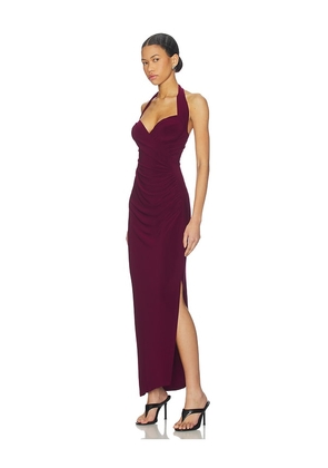 Norma Kamali x REVOLVE Halter Sweetheart Side Drape Gown in Burgundy. Size XS. Also in M.