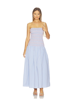 Line & Dot Eleni Smocked Dress in Blue. Size L. Also in M, S, XS.