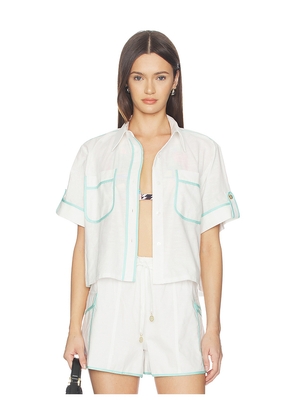Kulani Kinis Cropped Button Up Shirt in White. Size L. Also in S, XS, M, XL.