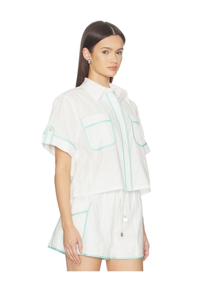 Kulani Kinis Cropped Button Up Shirt in White. Size L. Also in S, XS, M, XL.