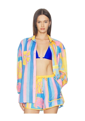 Kulani Kinis Long Sleeve Beach Shirt in Orange,Blue. Size L. Also in M, S, XL, XS.