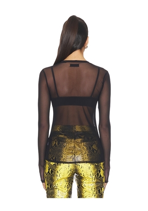 Michael Lauren Vero Long Sleeve Fitted Mesh Top in Black. Size L. Also in S, XS, M, XL.