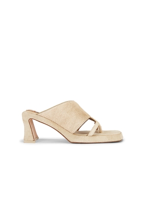 Miista Trisha Pony Asymmetric Thong Sandal in Cream. Size 36. Also in 37, 38, 39, 40.