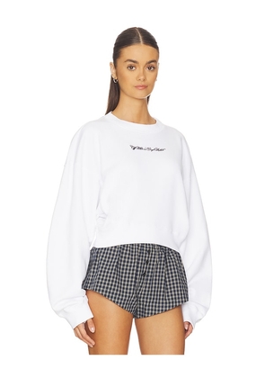 OFF-WHITE Embroidered Arrow Script Sweatshirt in White. Size M. Also in XS, S.