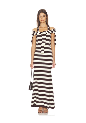 Monse Back Knot Knitted Maxi Dress in Brown,Ivory. Size L. Also in M, S, XS.