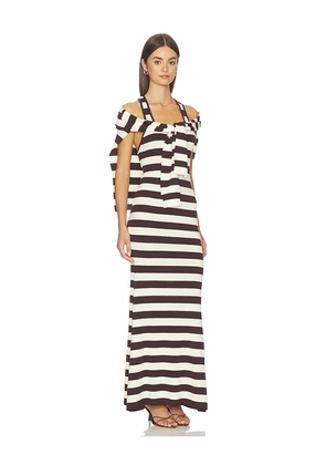 Monse Back Knot Knitted Maxi Dress in Brown,Ivory. Size L. Also in XS, S.